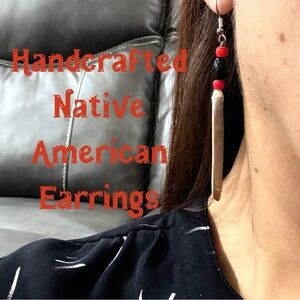 RARE! Native American handmade earrings (pencil slate sea urchin & glass beads)